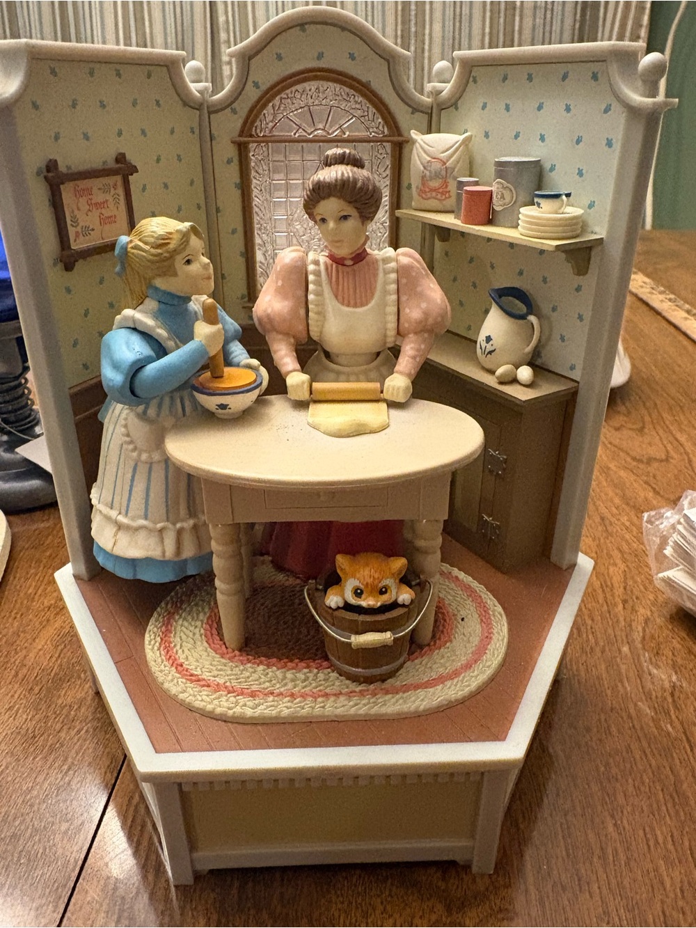 Enesco Cream, Pink and Blue Kitchen Figurine Mother & Child Baking Scene